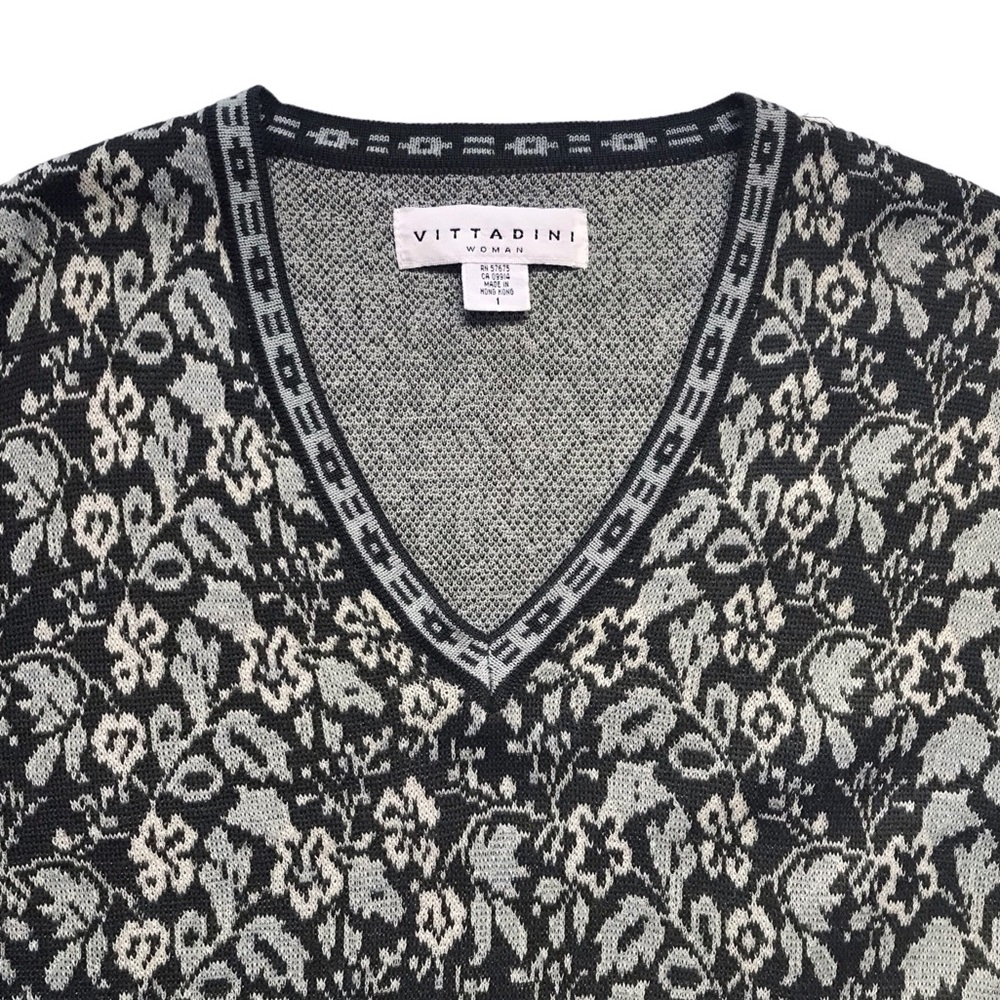 Adrienne Vittadini Vintage Floral Sweater Pullover Flowers Wool + Autumn Size L